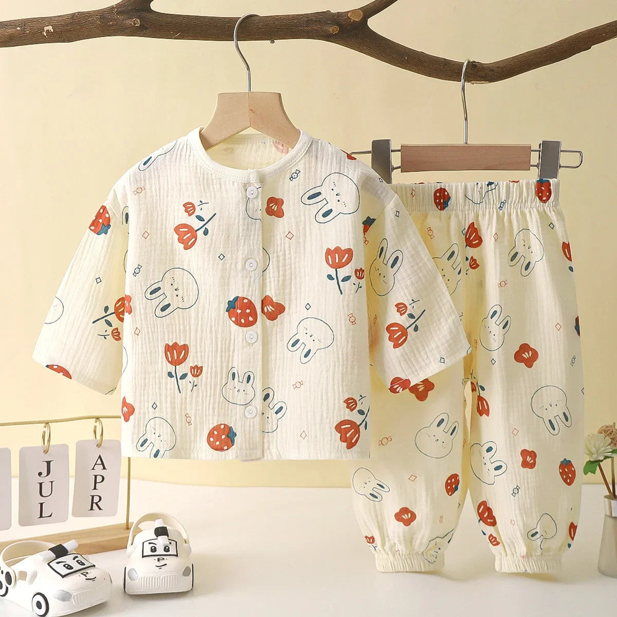 Tops+Pants Home Wear 2PCS Children Long Sleeve Pajamas Suits Boys Girls Sets Baby Cotton Yarn Clothes Sleepwear Outfits Kids