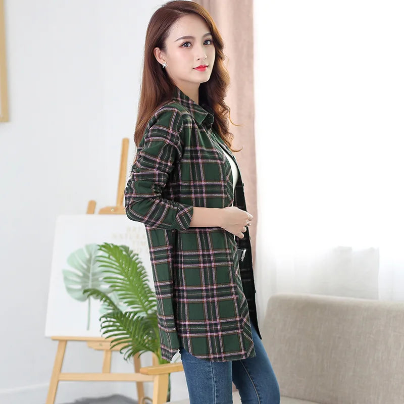 2025Autumn New Arrival Ladies Long Tops Flannel Plaid Shirt Women Long Sleeve Casual Cotton Shirt Elegant Female Check Clothes