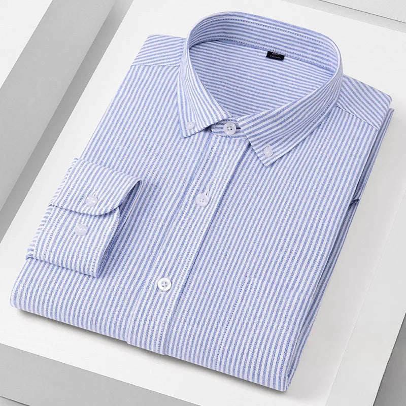 New 100% Cotton Oxford Shirt Long Sleeve For Men's Social Dress Shirts Soft Comfortable Regular Fit Casual Man Office Shirt 5XL