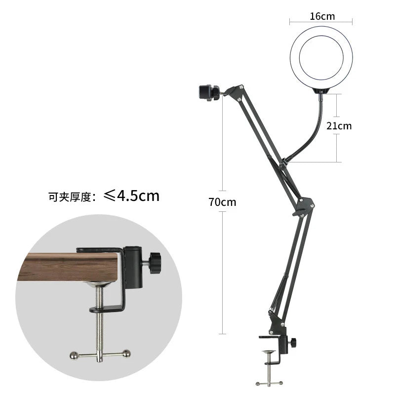 Selfie Ring Light with Mobile Phone Holder Support Table Arm Stand Ringlight for Live Broadcast Rong Ligth for Youtube Streaming