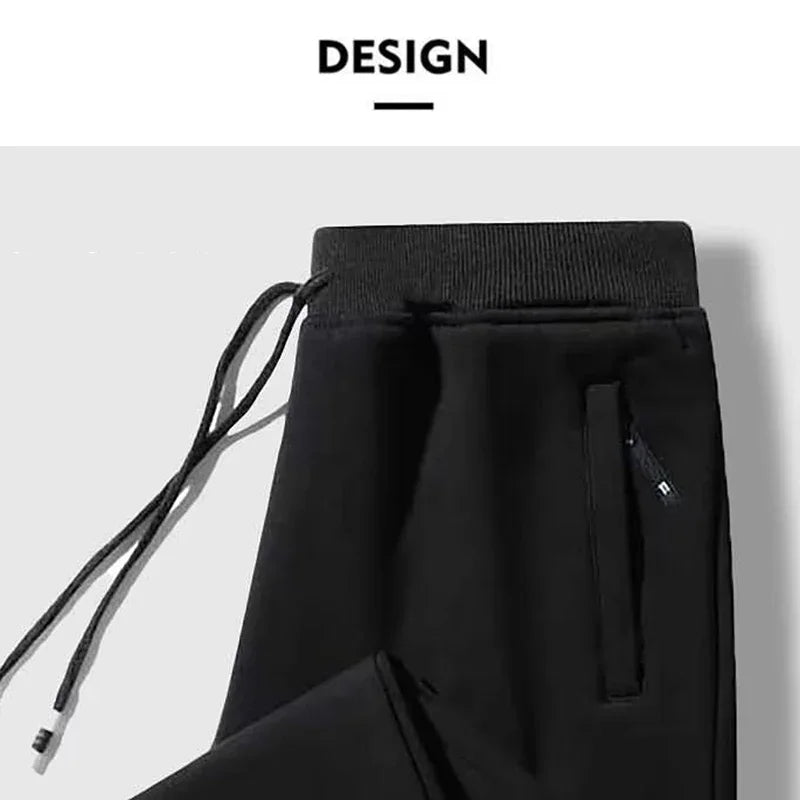 2025 Male Elastic Waist Soft Warm Casual Ankle Band Zipper Pockets Trousers Men Drawstring Pants Loose Spring Fall Sweatpants
