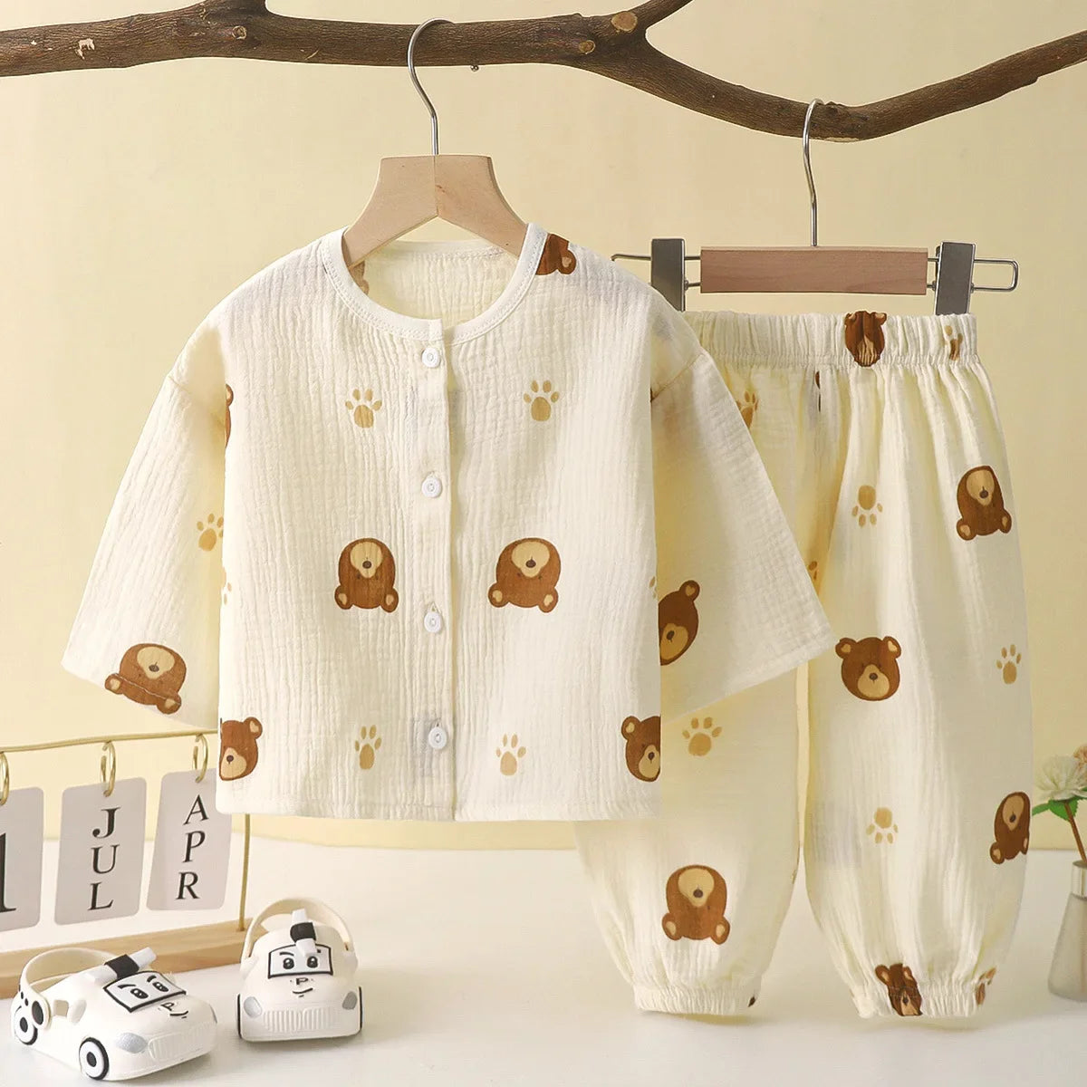 Tops+Pants Home Wear 2PCS Children Long Sleeve Pajamas Suits Boys Girls Sets Baby Cotton Yarn Clothes Sleepwear Outfits Kids