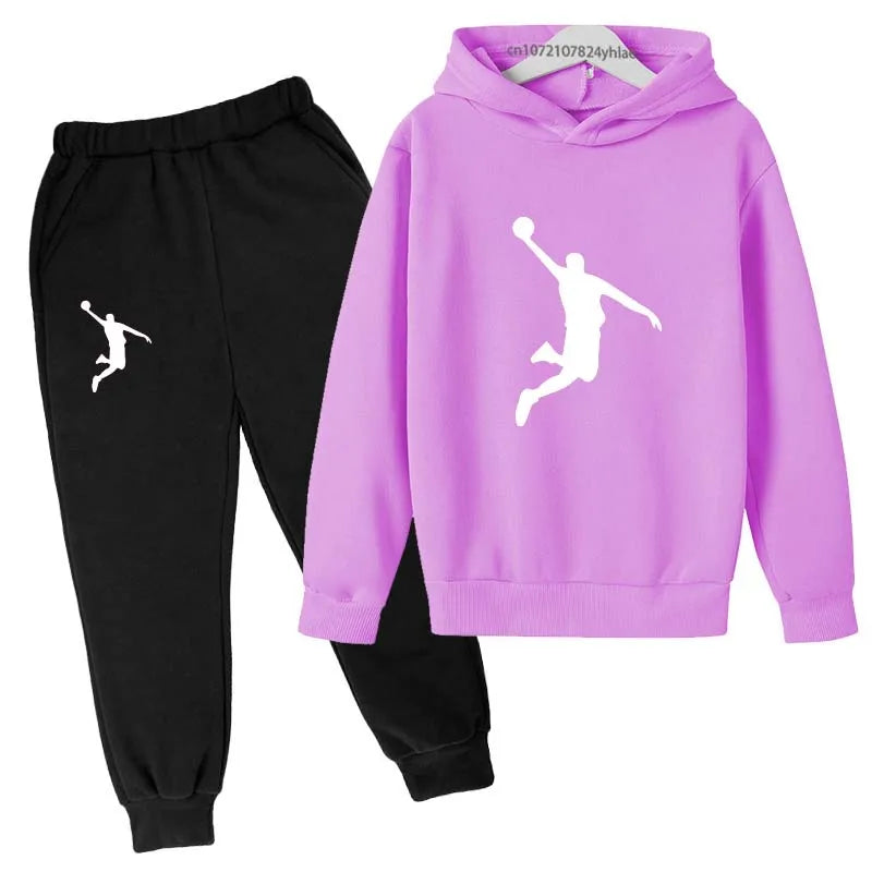 Kids Casual Autumn Spring 2pcs Hoodie+Pants Letter Print Tracksuits 2-13 Years Boys Girls Simple Outfits Children Clothes Sets