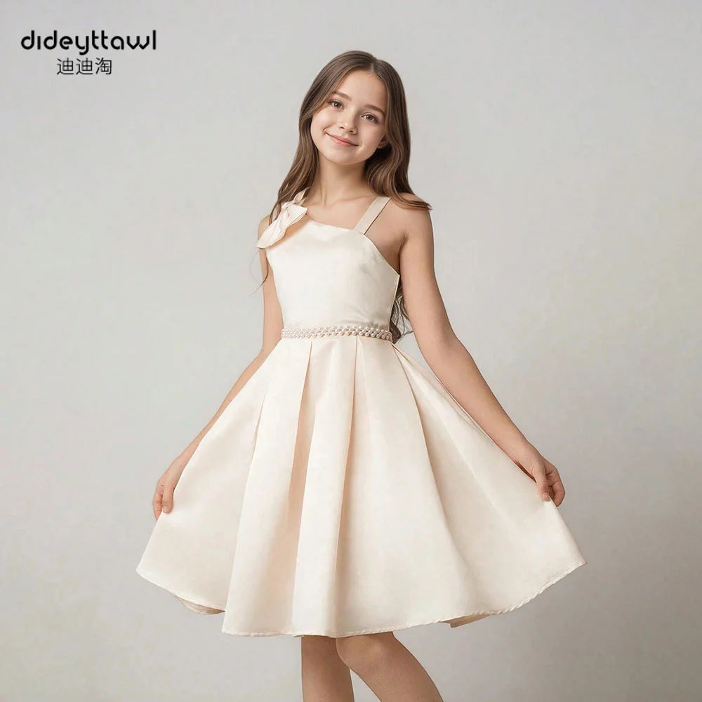 Dideyttawl Customized Sleeveless A-Line Girl Dress For Party Short Open Back Lace Birthday Gown Knee Length Kids Junior Concert