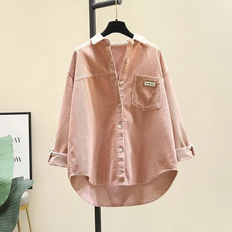 Thickened Corduroy Long Sleeve Women's Shirt Autumn Winter New Style Casual Loose Fashion Korean Version Mid-Length Open Card...
