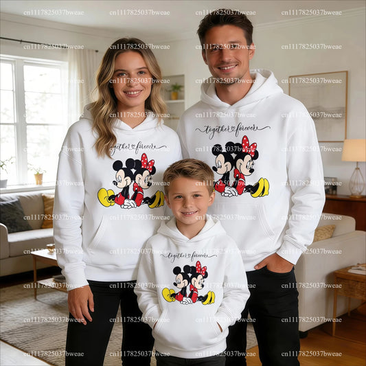 Cartoon Couple Print Family Matching Hoodies Mom Dad Me Parent-child Sweatshirt Together Forever Letter Pullover Family Outfit