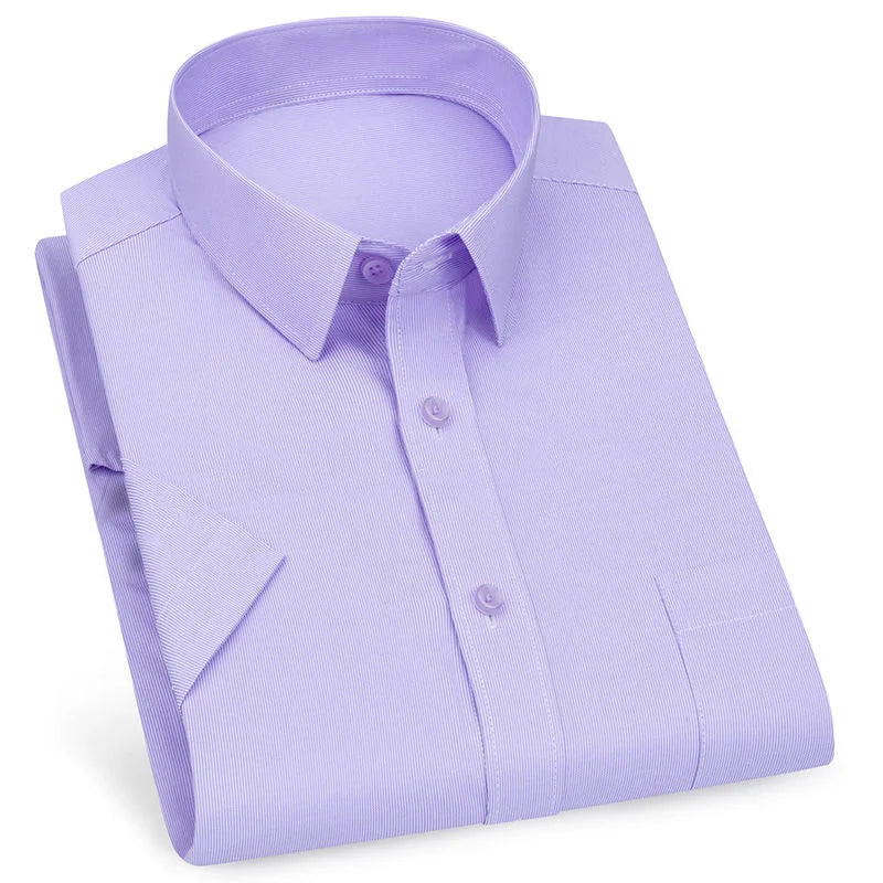 Men's Premium Striped Plaid Short Sleeve Shirts Summer Business Casual Branded Workwear Purple Blue 6XL Plus Large Size KOACUS