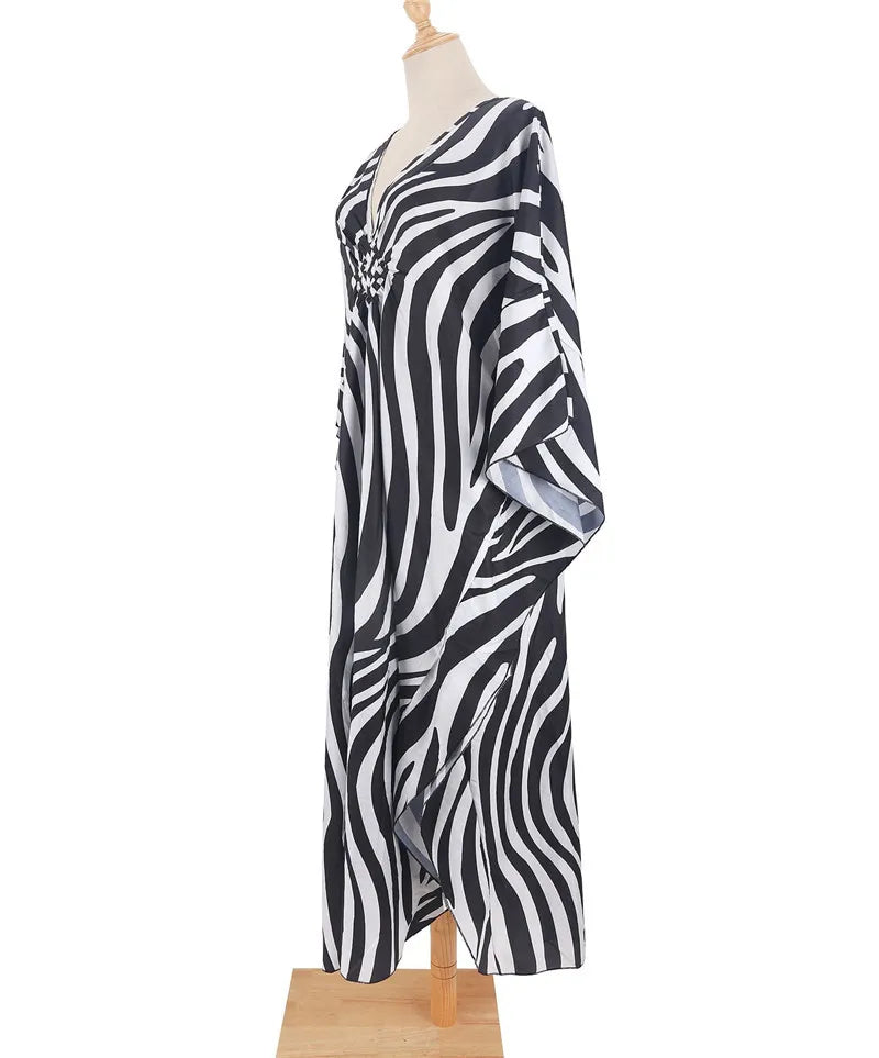 Plus Size Womens Animal Print Kaftan Dresses Caftans Swimwear Coverups Summer Bathing Suit Long Beach Dress