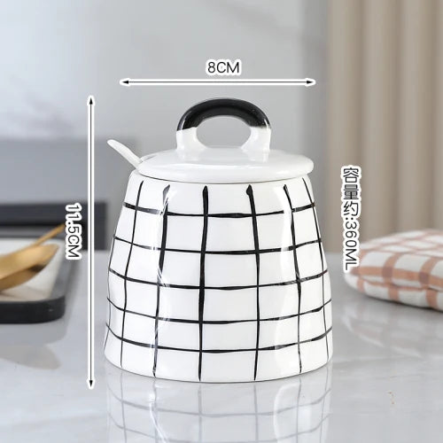 Black and White Striped European Ceramic Seasoning Cans, Home Seasoning Boxes, Home Kitchen Supplies.