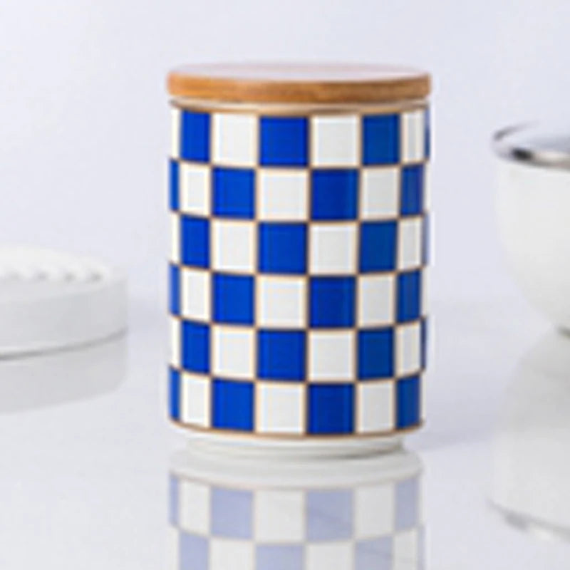 Black and White Lattice Storage Tank Checkerboard Sealed Tank Kitchen Storage Food Grade Ceramic Tank Box Tea Storage Tank