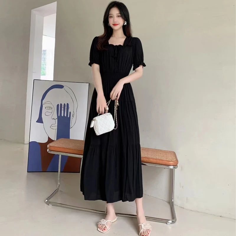 Summer New Cotton Silk Floral Print Maxi Dr ort Sve Beachwear High Waist Young Women's Large Skirt Swing Dr