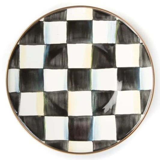 Enamel Saucer Small Enamel Plate for Teacups Black-and-White Courtly Check