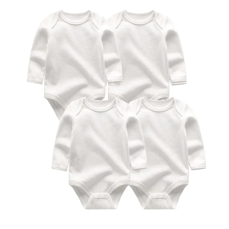 4Pieces Unisex Cotton Baby Girl Clothes New Born Long Sleeve Baby Boy Clothes Sets Print Anmial Bodysuit Solid Color Bebes