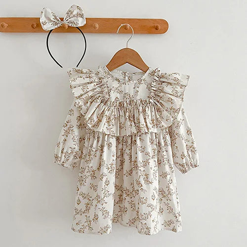 2025 New Autumn 1-5Yrs Girl Party Dress Baby Girl Romper Long Sleeved Cotton Splicing Kids Princess Dresses Sister Clothes