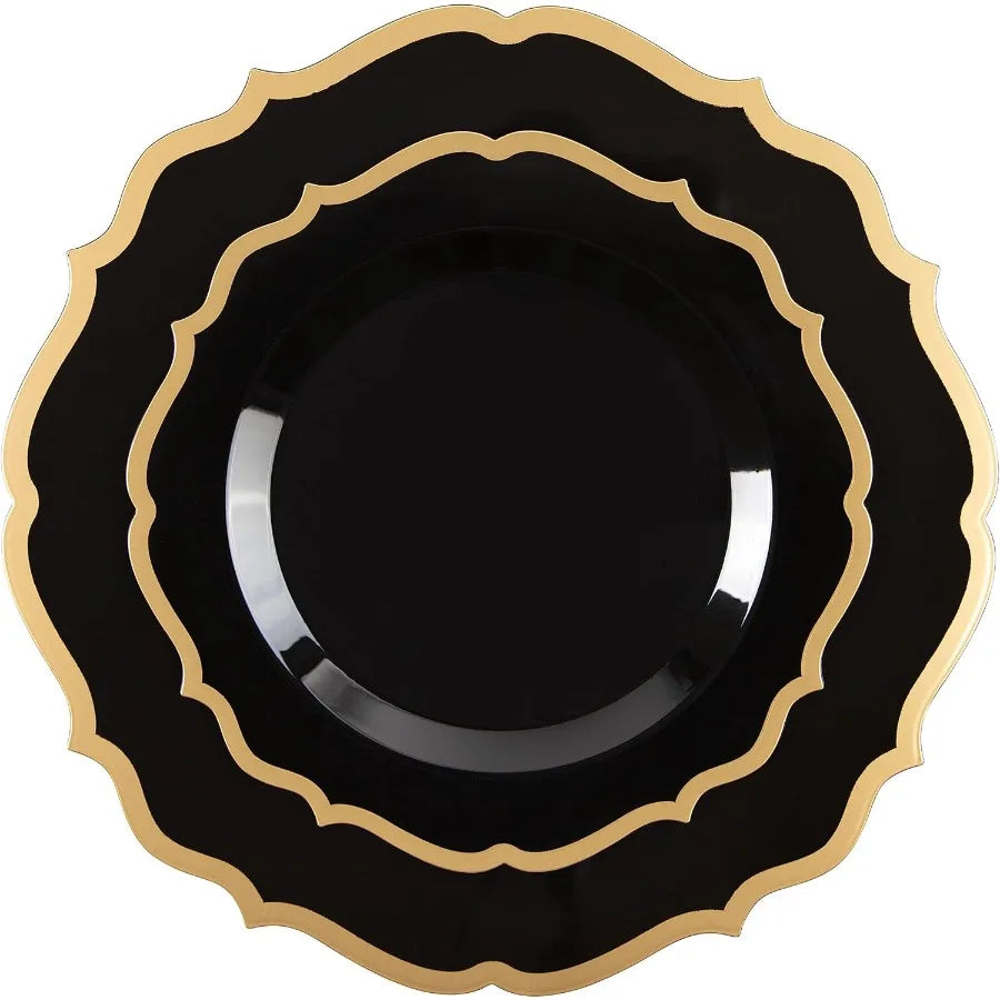 32Piece Elegant Disposable Plastic Plates Combo Set for Sophisticated Events: Includes 16 HeavyDuty Dinner Plates and 16 Stylis