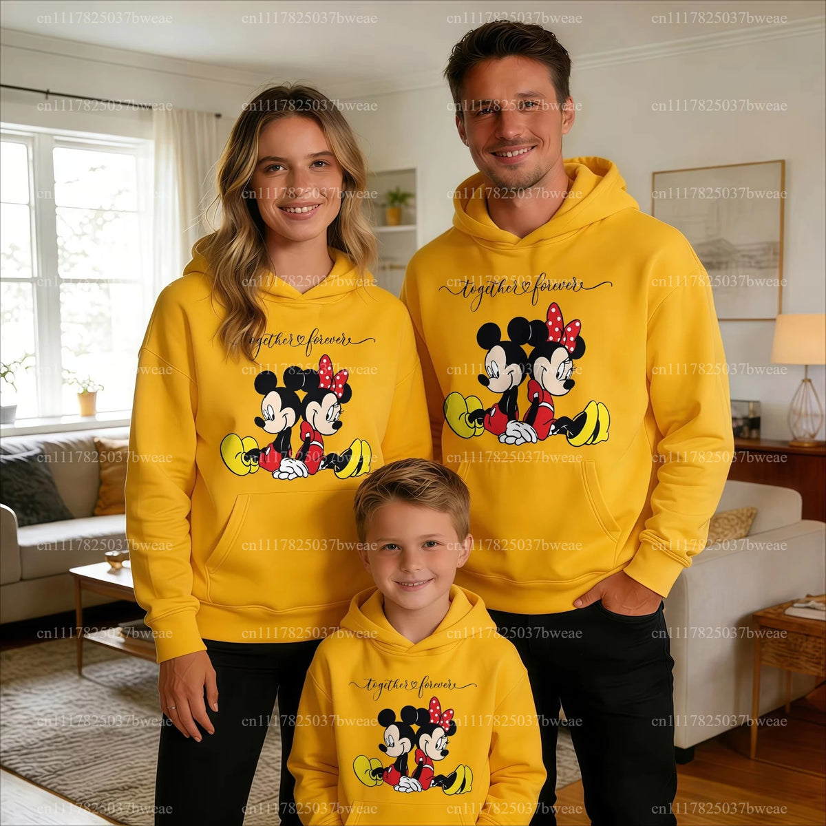 Cartoon Couple Print Family Matching Hoodies Mom Dad Me Parent-child Sweatshirt Together Forever Letter Pullover Family Outfit