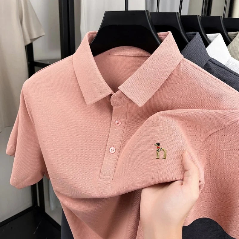 Light luxury brand short sleeve men's polo shirt new Korean style youth fashion cartoon dog embroidery summer breathable T-shirt