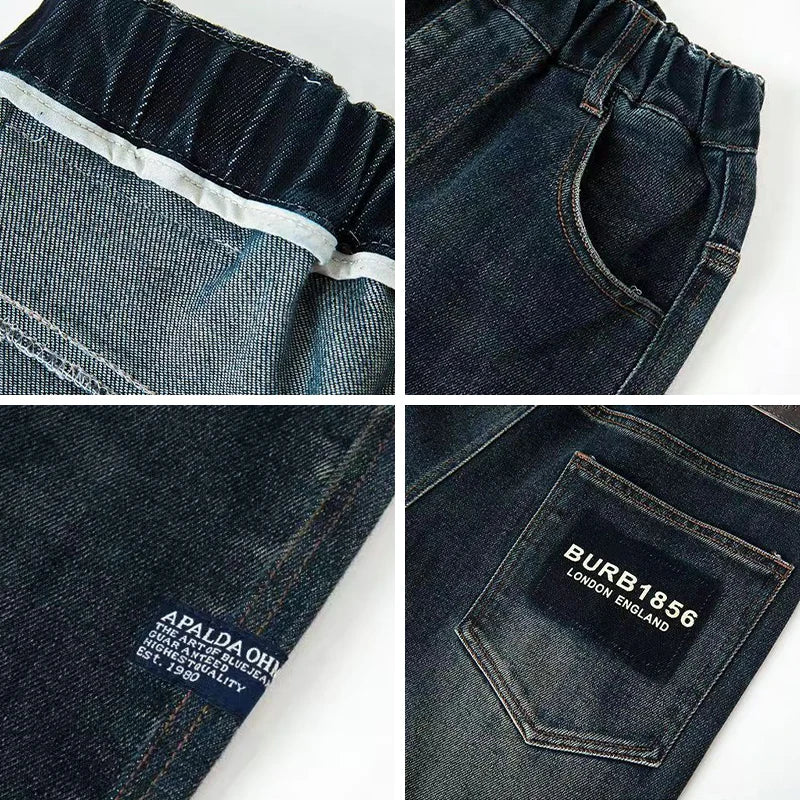 Spring Autumn Teenage Boys Denim Pants Kids Fashion Letter Jeans Pants Casual Loose Straight Trousers for 4-14 Years Old