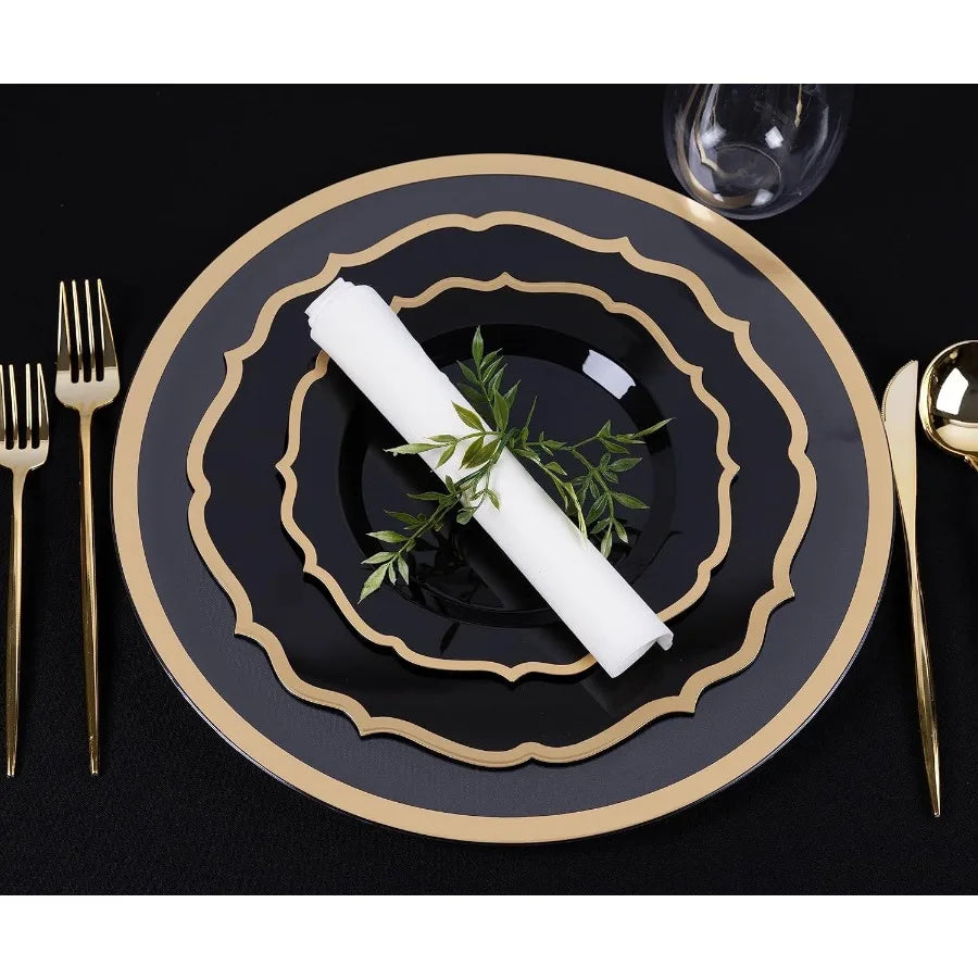32Piece Elegant Disposable Plastic Plates Combo Set for Sophisticated Events: Includes 16 HeavyDuty Dinner Plates and 16 Stylis