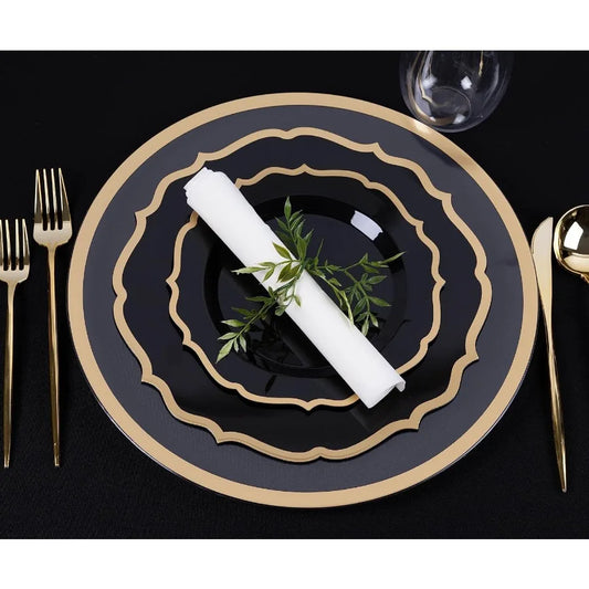 32Piece Elegant Disposable Plastic Plates Combo Set for Sophisticated Events: Includes 16 HeavyDuty Dinner Plates and 16 Stylis