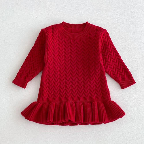 2024 New Autumn 1-6Yrs Baby Girls Long Sleeved Solid Color Knitting Dress Kids Princess Dresses Children Knitted Clothes