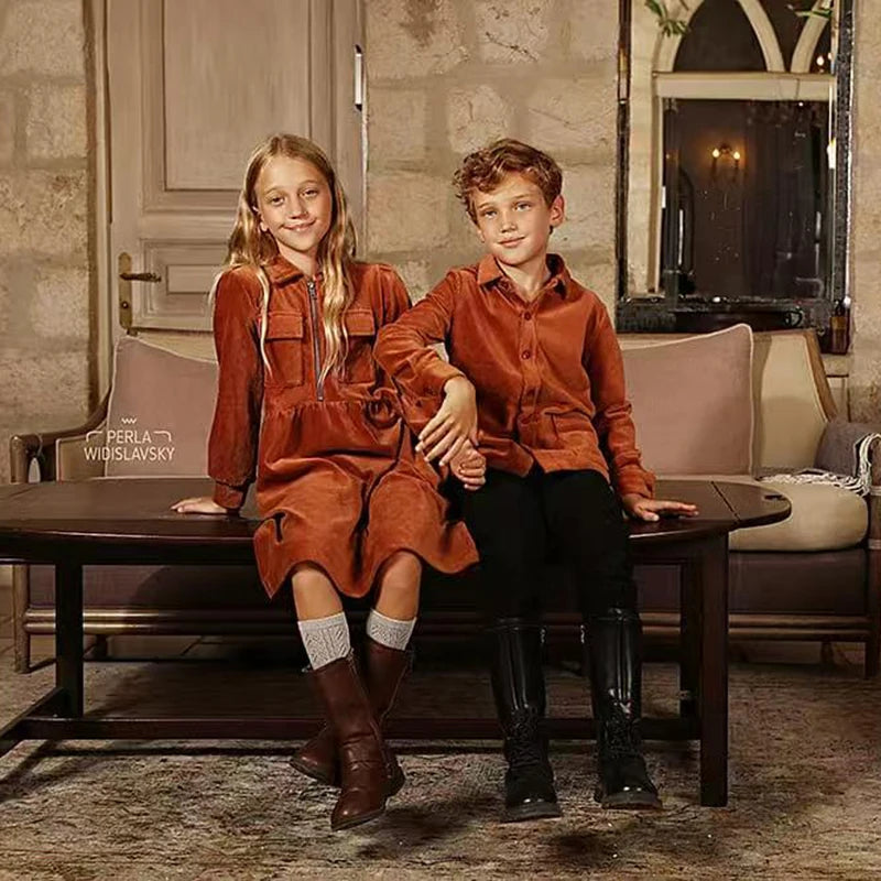 Children clothing autumn winter girls dress baby boy shirt set family matching clothes maxi skirt with pocket kids family set