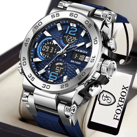 FOXBOX Fashion Dual Display Watch Men Casual Sports Waterproof Men Quartz Watch Silicone Luminous Analog Digital Watches For Men