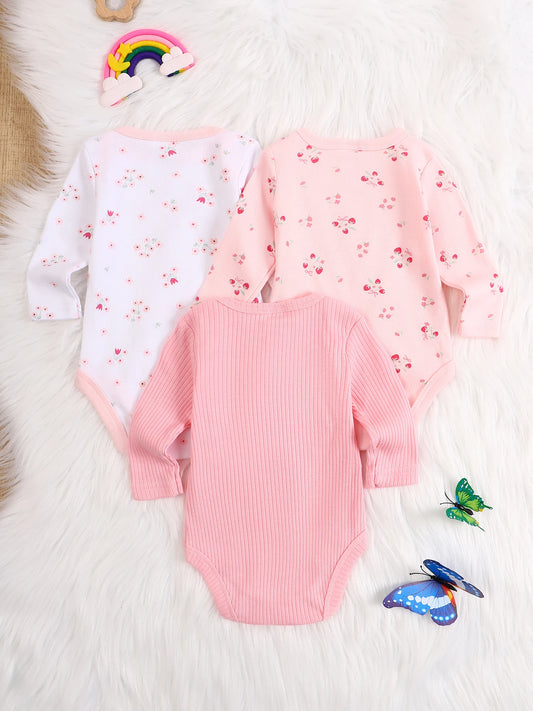 3PCS Baby girl onesie New style baby girl clothes Spring/Autumn long-sleeved onesie Cotton fabric Suitable for 0-9months
