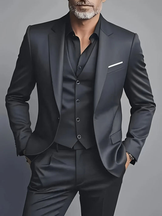 Elegant Men's Suit Sets- Slim Fit Tuxedo Set for Weddings & Formal Occasions, Black Suit