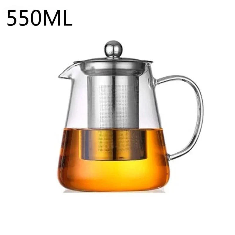 Heat-Resistant Borosilicate Glass Teapot with Removable Stainless Steel Infuser – Clear Tea Kettle for Kung Fu Tea Brewing Set