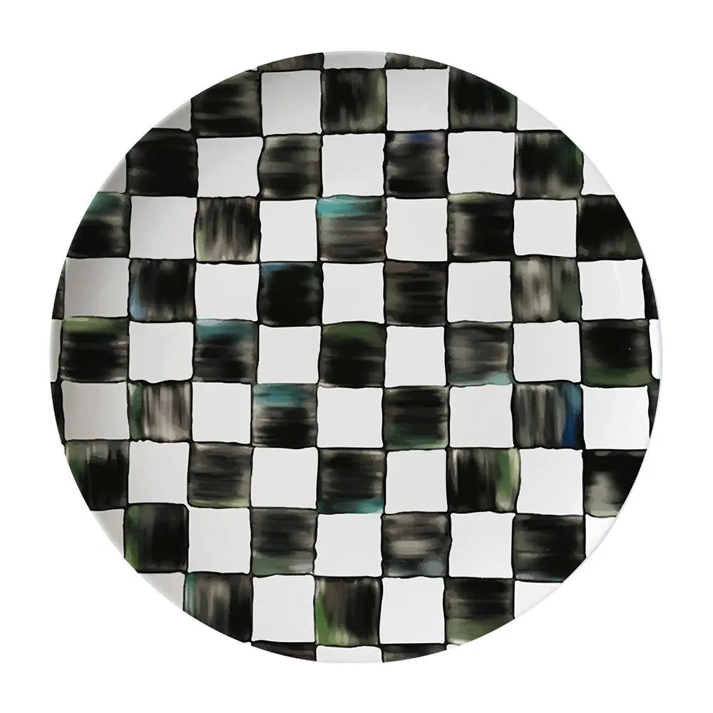 Black White Checkerboard Ceramic Dinner Plate Bone China Coffee Cup and Saucer Western Food Dishes Home Elegant Tableware Mug