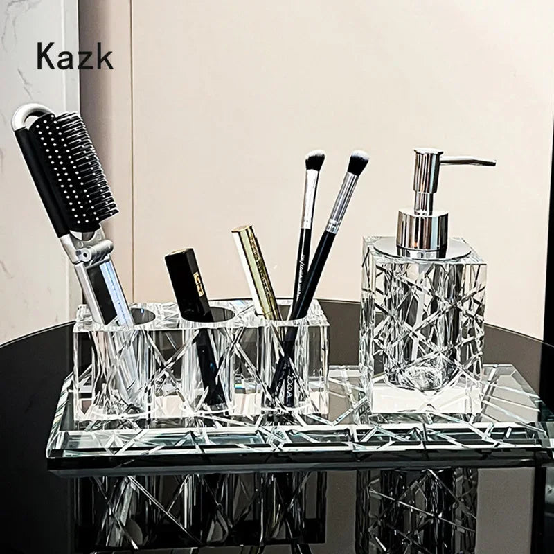 Advanced Crystal Bathroom Accessories Light Luxury Hotel Cutting Glass Toothbrush Holder Bathroom Storage Tray Cotton Swab Box