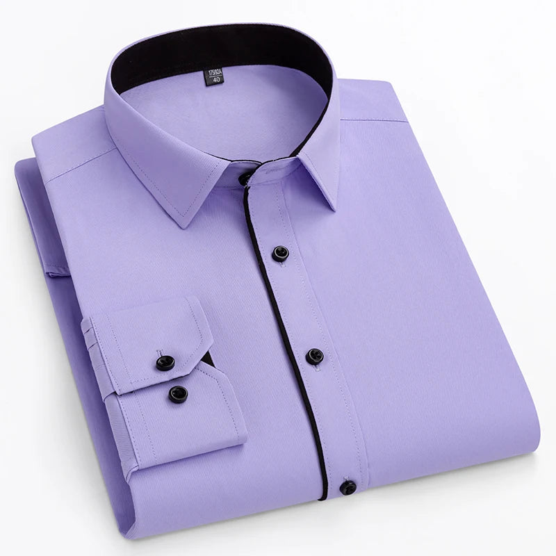 double collor Full shirts for men plus size slim fit formal plain shirt over size office clothes solid long-sleeve business tops