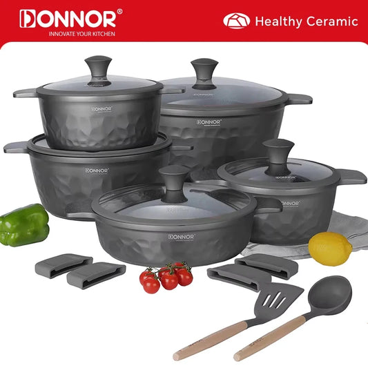 DONNOR 16Pcs Stockpot with Lid Kitchen Induction Cookware Set Multipurpose Stock Pot for Stew Simmering Soup Pot JT450