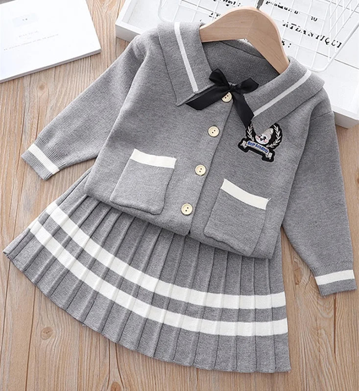 baby Girls clothes set Winter Knitting Long Sleeves Princess Top Skirt 2pcs Birthday Designed Uniform Fall Party Clothing 1-10Ys