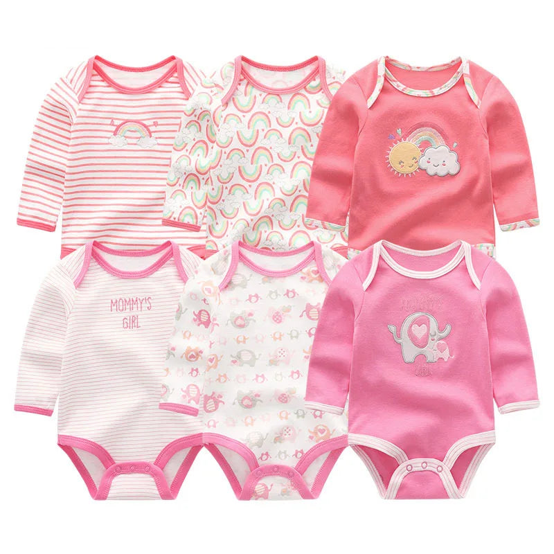 6 Pieces Newborn 100% Cotton Baby Girl Clothes Unisex Long Sleeve Baby Boy Clothes Sets 0-12M Print Autumn Spring