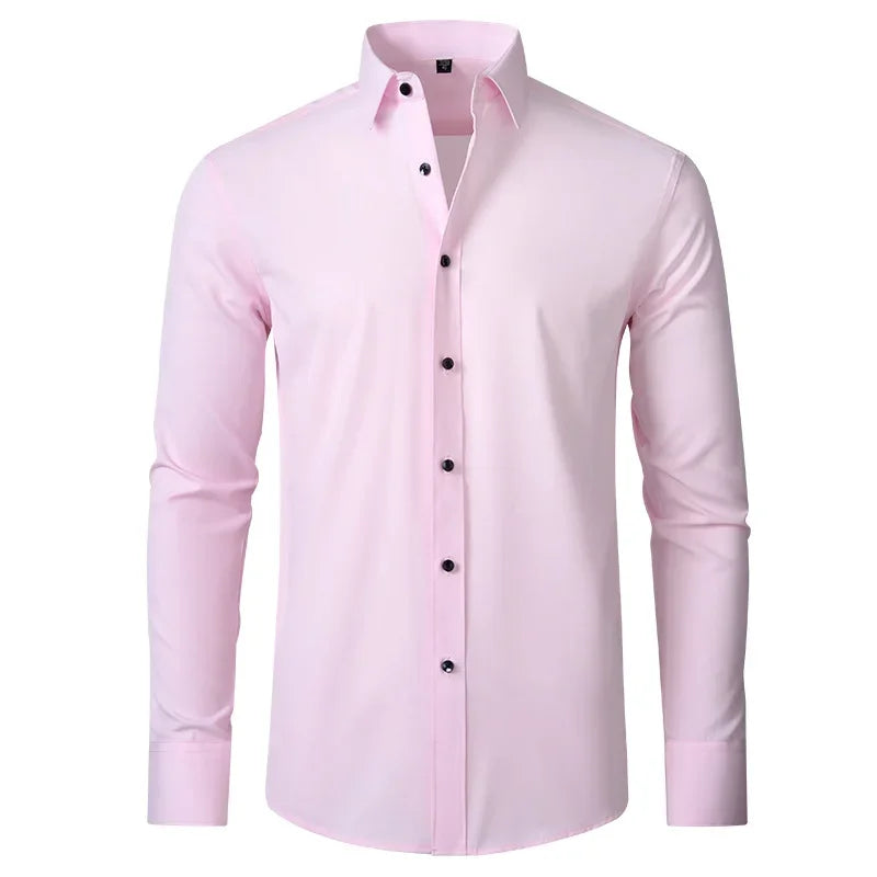 6xl New summer black White men's shirt elastic force non-iron long-sleeved business casual Oversize shirt  mercerized vertical
