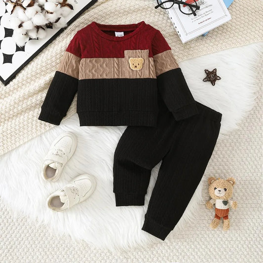 0-3 Years Baby&Kids Boy Clothing Set Three Color Spliced Top+Pants 2PCS Autumn and Winter Clothes Fashion Toddler Boy Costume