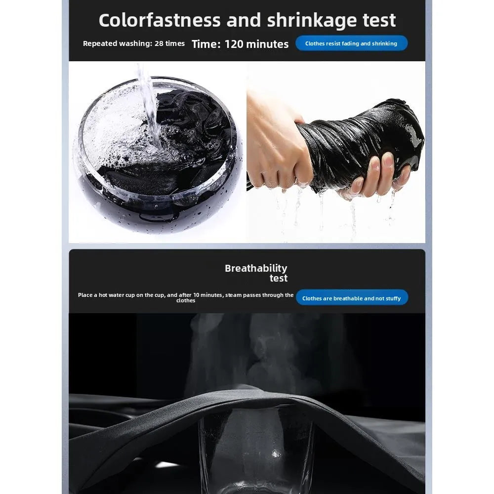 Business Casual Men's Long Sleeve Shirt Anti-Wrinkle Iron-Free Premium Ice Silk Black Slim Fit Polyester Fiber Square Collar