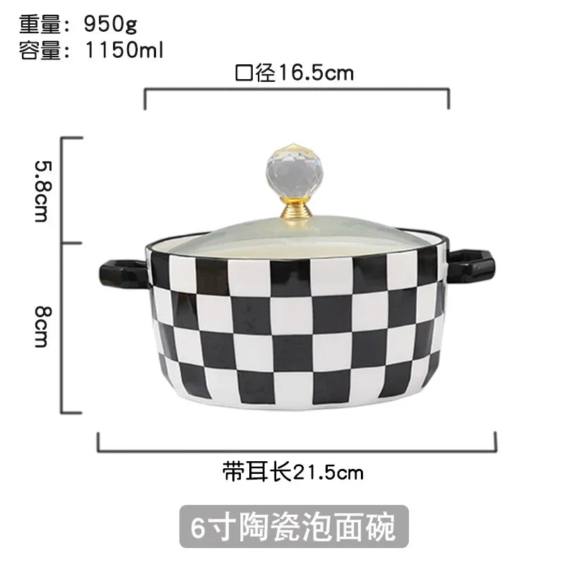 ceramic double ear bowl, instant noodle bowl, household soup bowl, tableware, wholesale noodle bowl, student dormitory bowl