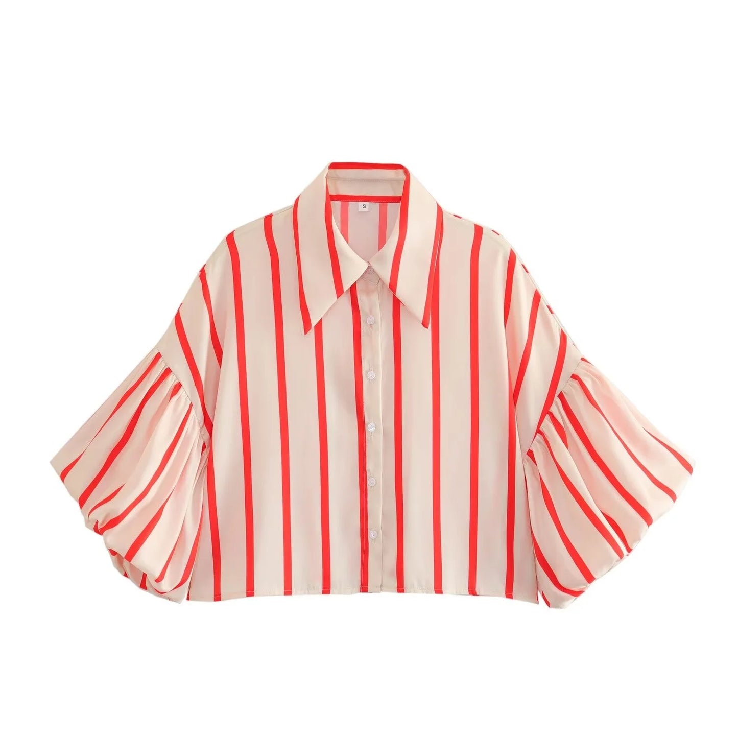 Women Striped Shirts Female Loose-Fit Bubble Sleeve Printed Shirts Lady Casual Youthful Energetic Short Sleeved Tops Clothing
