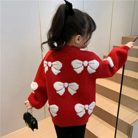 Girls Sweater Fashion Children's Clothing Plush Knitted Winter Wear New Girls Red Christmas Thickened Sweater Kids 8 10 14 Years