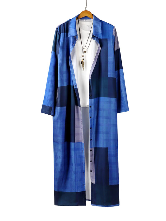 Plus Size Women Shirt Long Skirt Holiday Casual Lapel Robe Long Sleeve Floral Print Dress Single Row Button Extended Wide Style