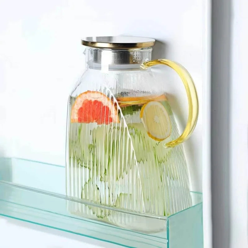 JUSTINLAU 1.8L Cold Water Jug High Borosilicate Glass Water Kettle Summer Refrigerator Pitcher Home Fruit Tea Juice Drink Kettle