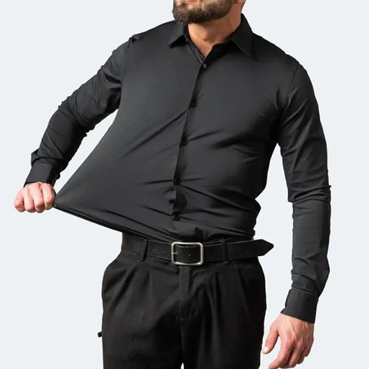 6xl New summer black White men's shirt elastic force non-iron long-sleeved business casual Oversize shirt  mercerized vertical