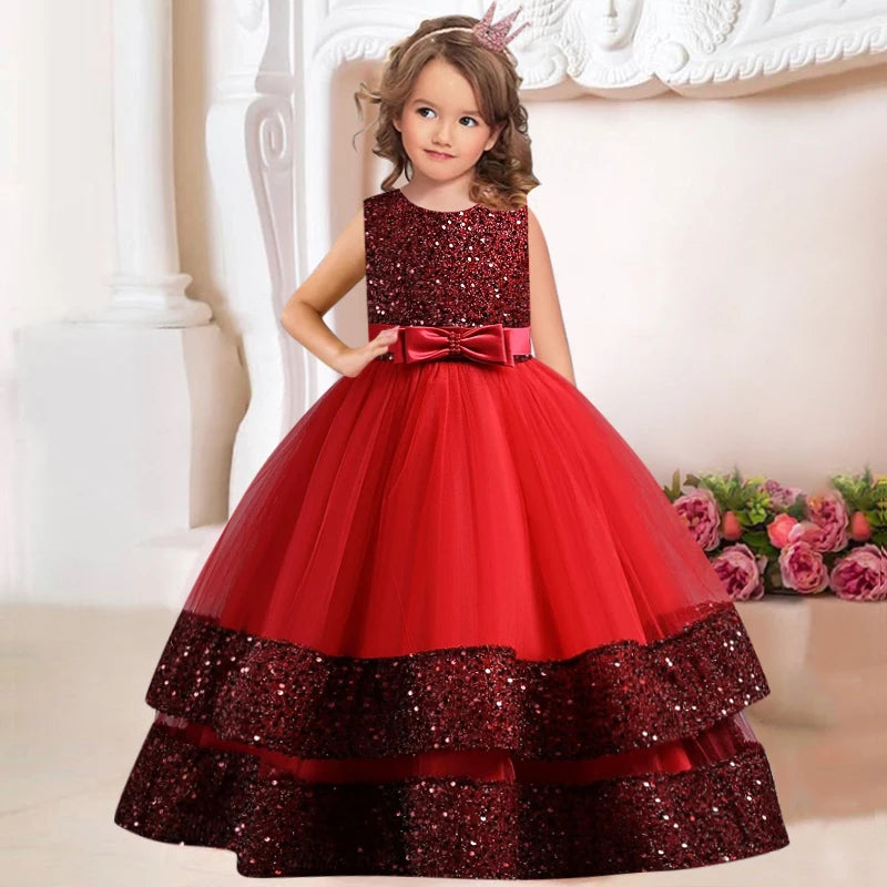New Princess Flower Girls1st communion dress Wedding Gown children's gauze lace birthday party dinner ball big butterfly dress