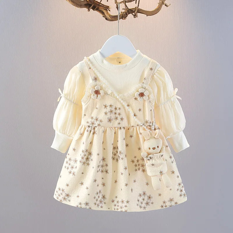 New Spring Western Flower Flower Dress Feelings Feed 2 Sweet and Lovely Going Leisure Girl Clothing Give Rabbit 0-6-year-ol