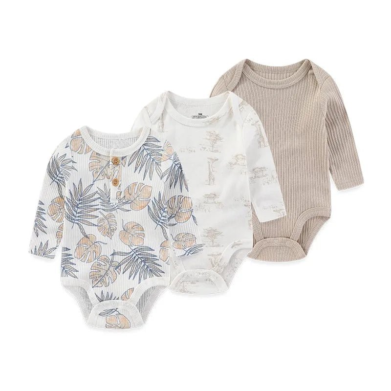 Kiddiezoom 3 Pcs Newborn Cartoon Long Sleeve 100%cotton Baby Boy Girl Bodysuit Soft Infant Onesies Clothes