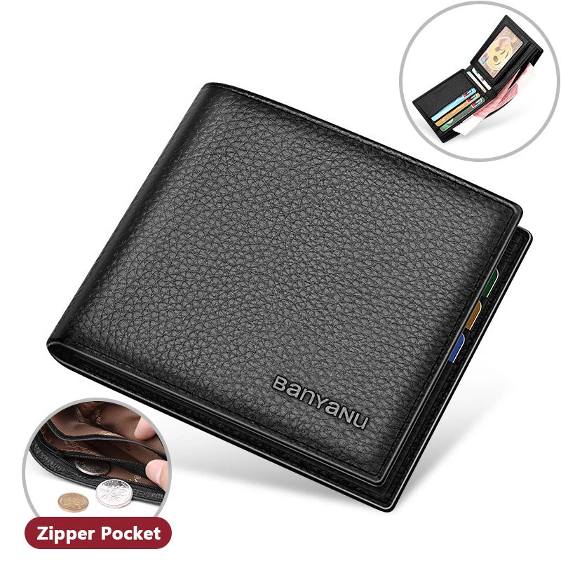 Business Man Wallet Simple Design Bifold Cowhide Genuine Leather Credit Card Wallet for Men Birthday Gifts