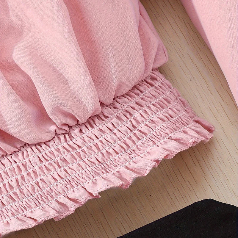 Two Piece Summer Girl Cute Waist Tied Petal Sleeve Short Sleeved Button Decoration Skirt Princess Casual Party Clothing Set